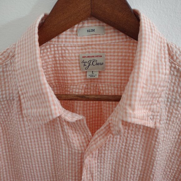J-Crew Orange Plaid Large Button Up 100% Organic Cotton Slim Dress Shirt - Picture 3 of 6